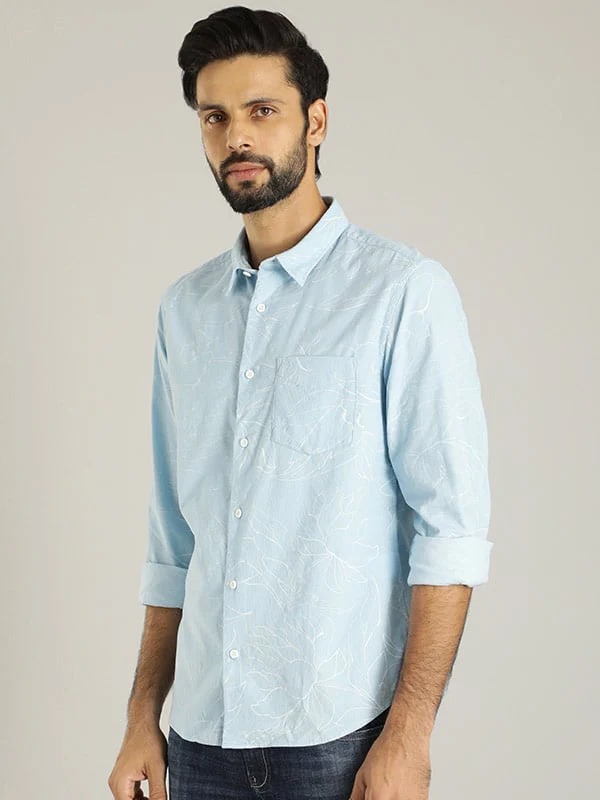 Indian Terrain Men All Over Print Sky Blue Shirt